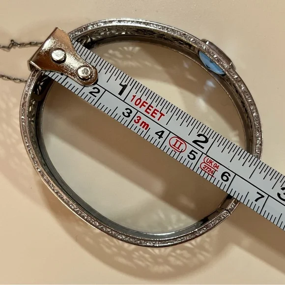 Vintage antique Victorian Art deco Silver Filagree Rose Enamel Blue Bracelet - Picture 13 of 17